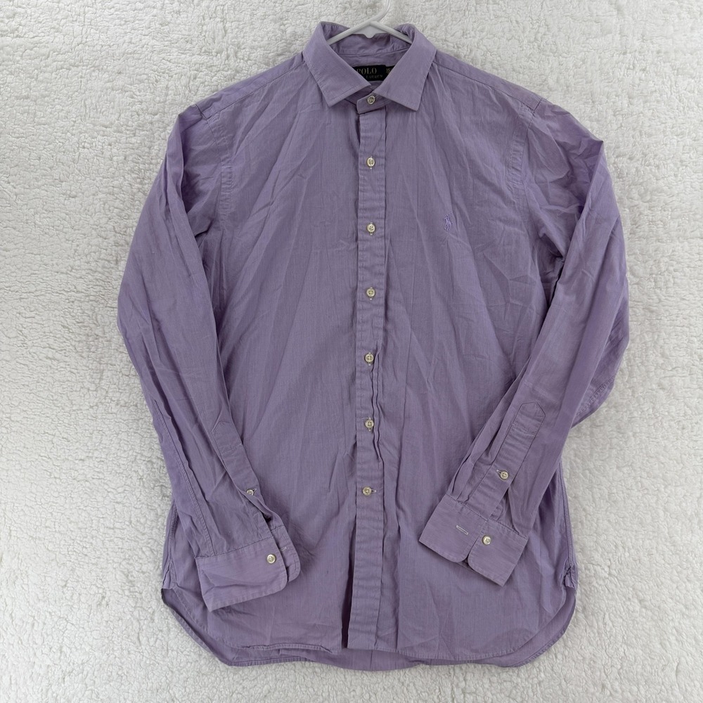 Polo Ralph Lauren Mens 15.5 39 Purple Striped Cotton Button Front Dress Shirt
